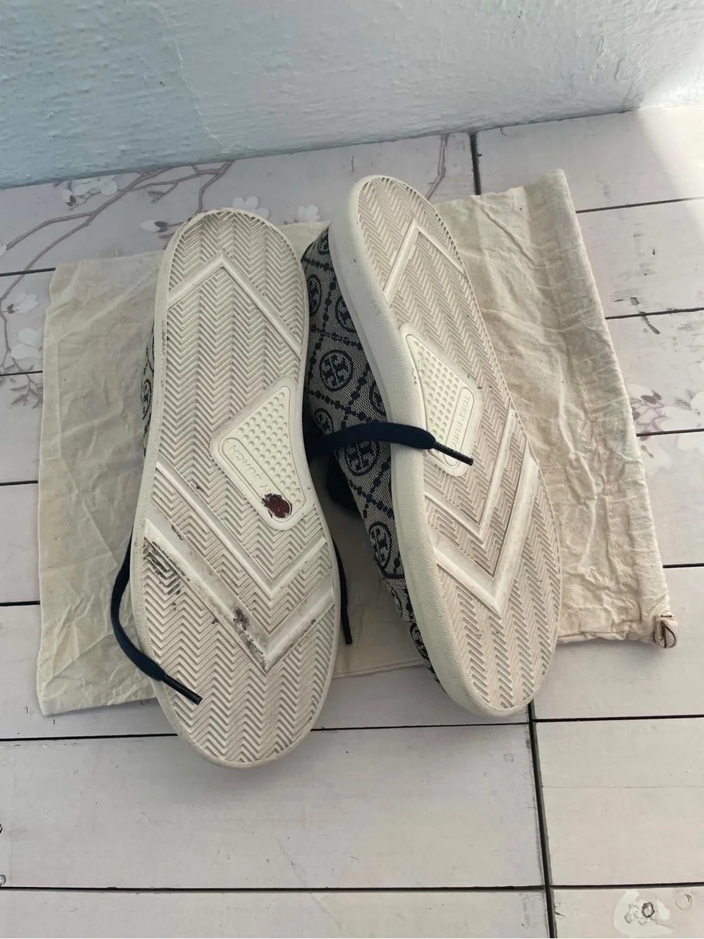 Tory Burch Navy Logo-Pattern Lace-Up Sneakers